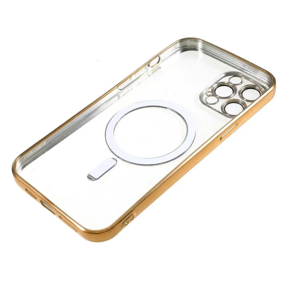 For iPhone 12 Pro Max 6.7 inch Clear TPU Phone Case Precise Cutouts Magnetic Cover with Lens Protector - Gold - 5