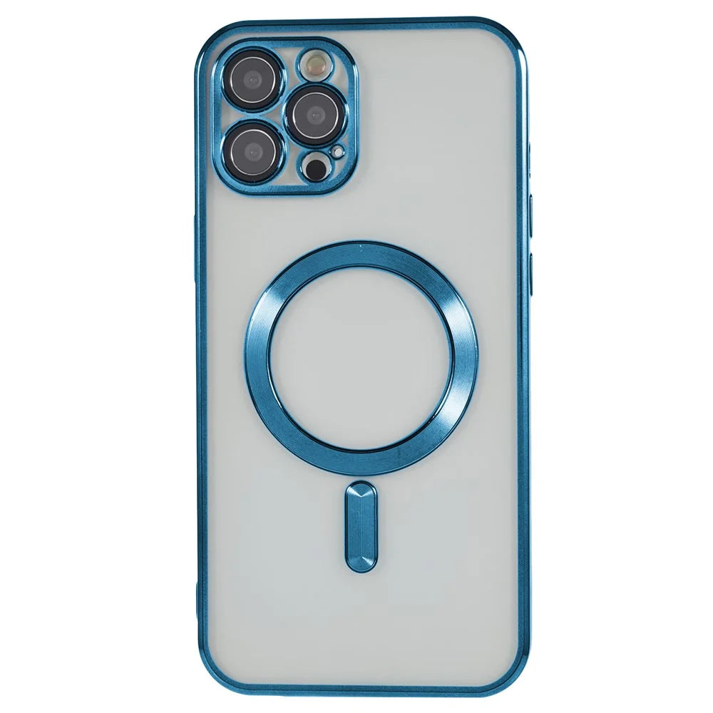 For iPhone 12 Pro Magnetic Phone Case Compatible with MagSafe, PC Lens Protector Phone TPU Cover - Dark Blue - 3