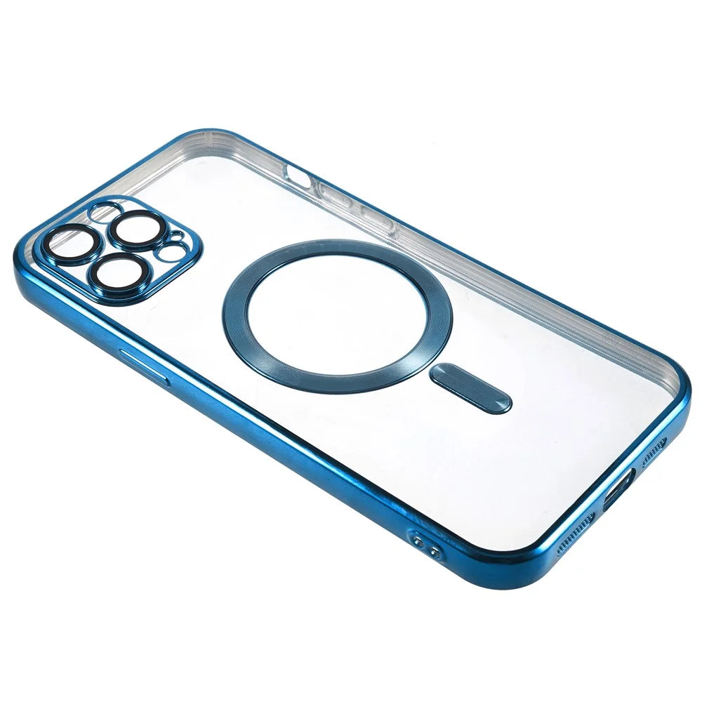 For iPhone 12 Pro Magnetic Phone Case Compatible with MagSafe, PC Lens Protector Phone TPU Cover - Dark Blue - 4