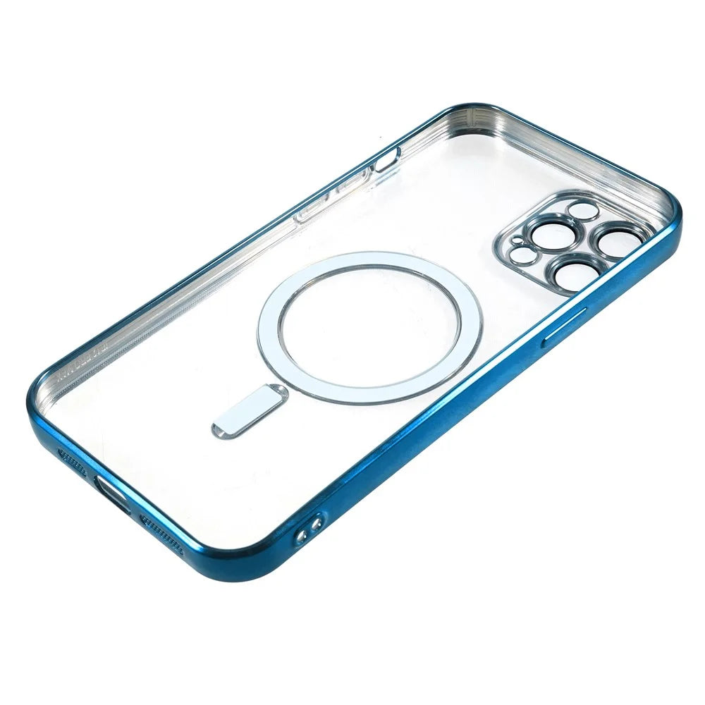 For iPhone 12 Pro Magnetic Phone Case Compatible with MagSafe, PC Lens Protector Phone TPU Cover - Dark Blue - 5