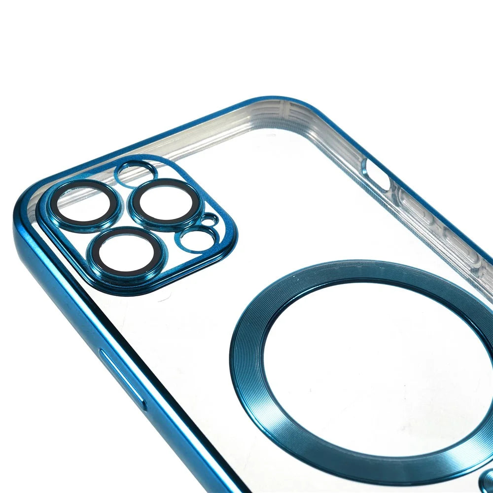 For iPhone 12 Pro Magnetic Phone Case Compatible with MagSafe, PC Lens Protector Phone TPU Cover - Dark Blue - 6