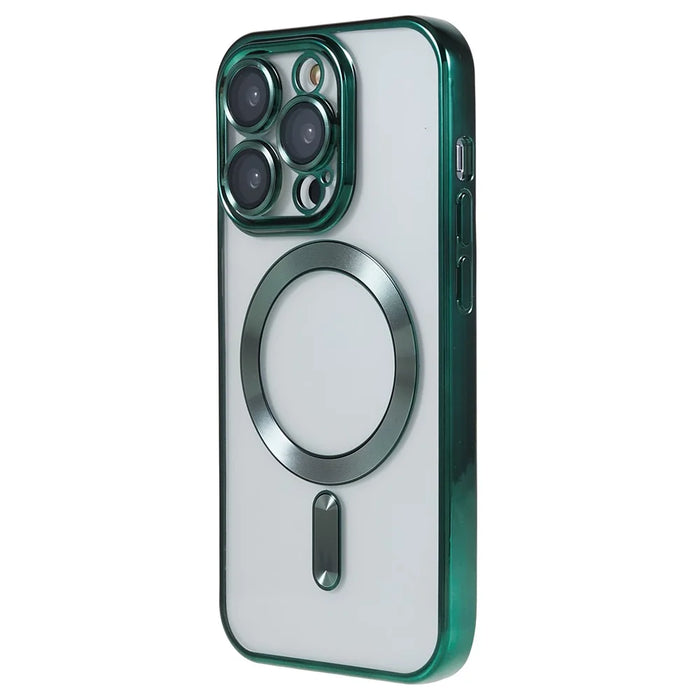 For iPhone 13 Pro Magnetic Case with Camera Lens Protector Soft TPU Clear Phone Cover - Green - 1