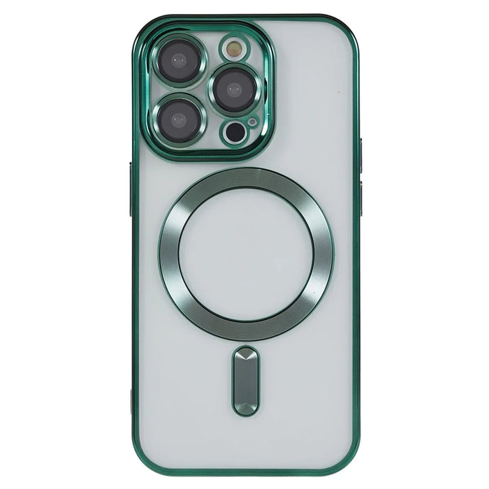 For iPhone 13 Pro Magnetic Case with Camera Lens Protector Soft TPU Clear Phone Cover - Green - 2