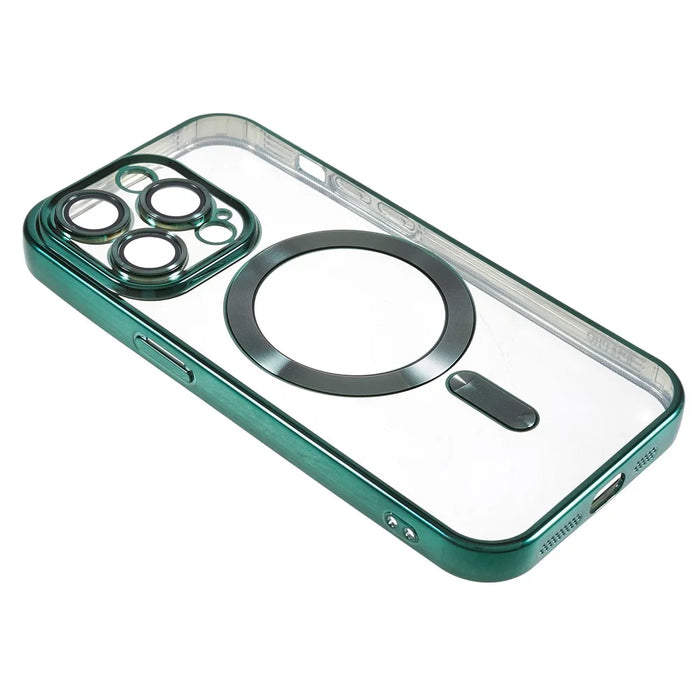For iPhone 13 Pro Magnetic Case with Camera Lens Protector Soft TPU Clear Phone Cover - Green - 4