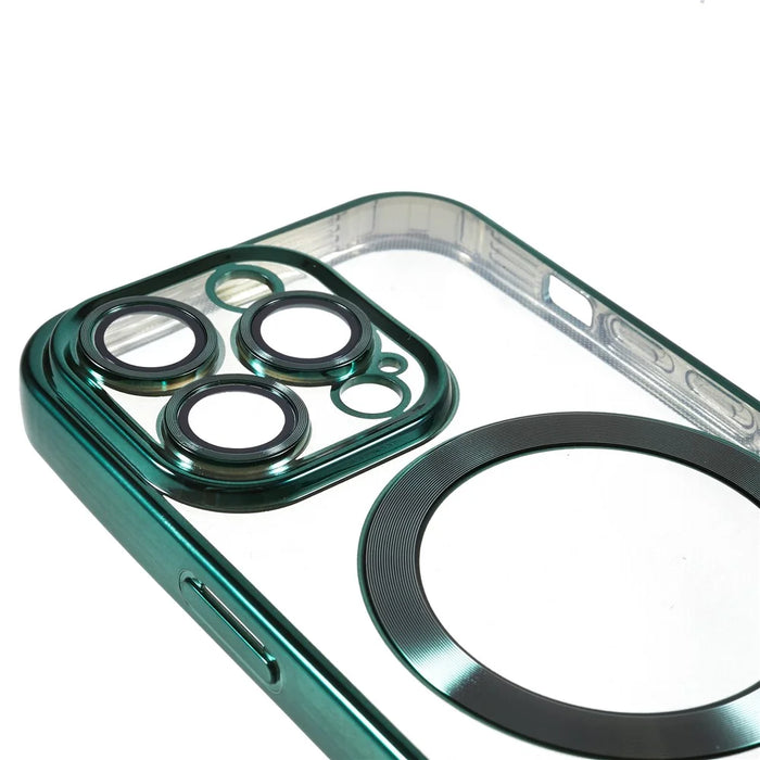For iPhone 13 Pro Magnetic Case with Camera Lens Protector Soft TPU Clear Phone Cover - Green - 6