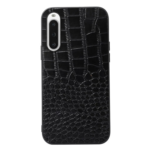 For Sony Xperia 10 V Slim Phone Case Genuine Cowhide Leather+PC+TPU Crocodile Texture Shockproof Cover - Black - 1