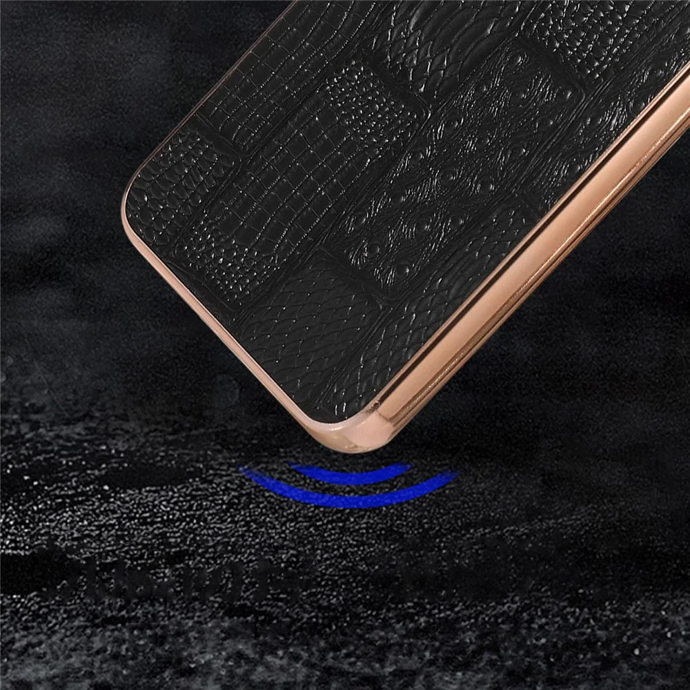 For Samsung Galaxy S23 Nano Electroplating Phone Case Mahjong Texture Genuine Cowhide Leather+PC+TPU Cover - Black - 4