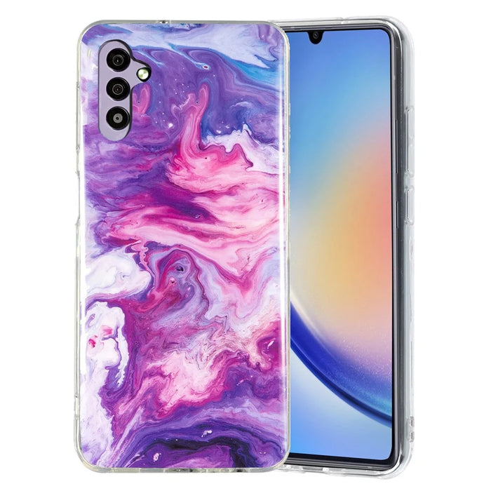 For Samsung Galaxy A34 5G IMD Marble Pattern TPU Case Bump Proof Back Protector Phone Cover - Red - 1