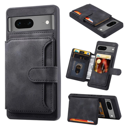 For Google Pixel 6a Leather Coated TPU Phone Case RFID Blocking Wallet Phone Kickstand Cover - Black - 1