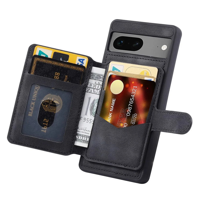 For Google Pixel 6a Leather Coated TPU Phone Case RFID Blocking Wallet Phone Kickstand Cover - Black - 2