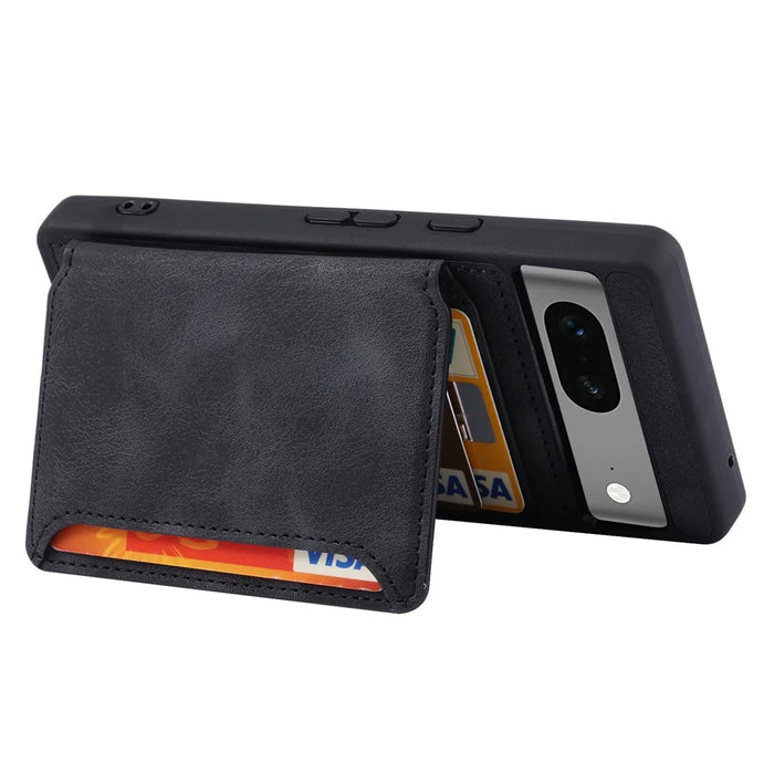 For Google Pixel 6a Leather Coated TPU Phone Case RFID Blocking Wallet Phone Kickstand Cover - Black - 3