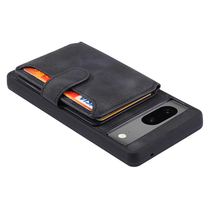 For Google Pixel 6a Leather Coated TPU Phone Case RFID Blocking Wallet Phone Kickstand Cover - Black - 4