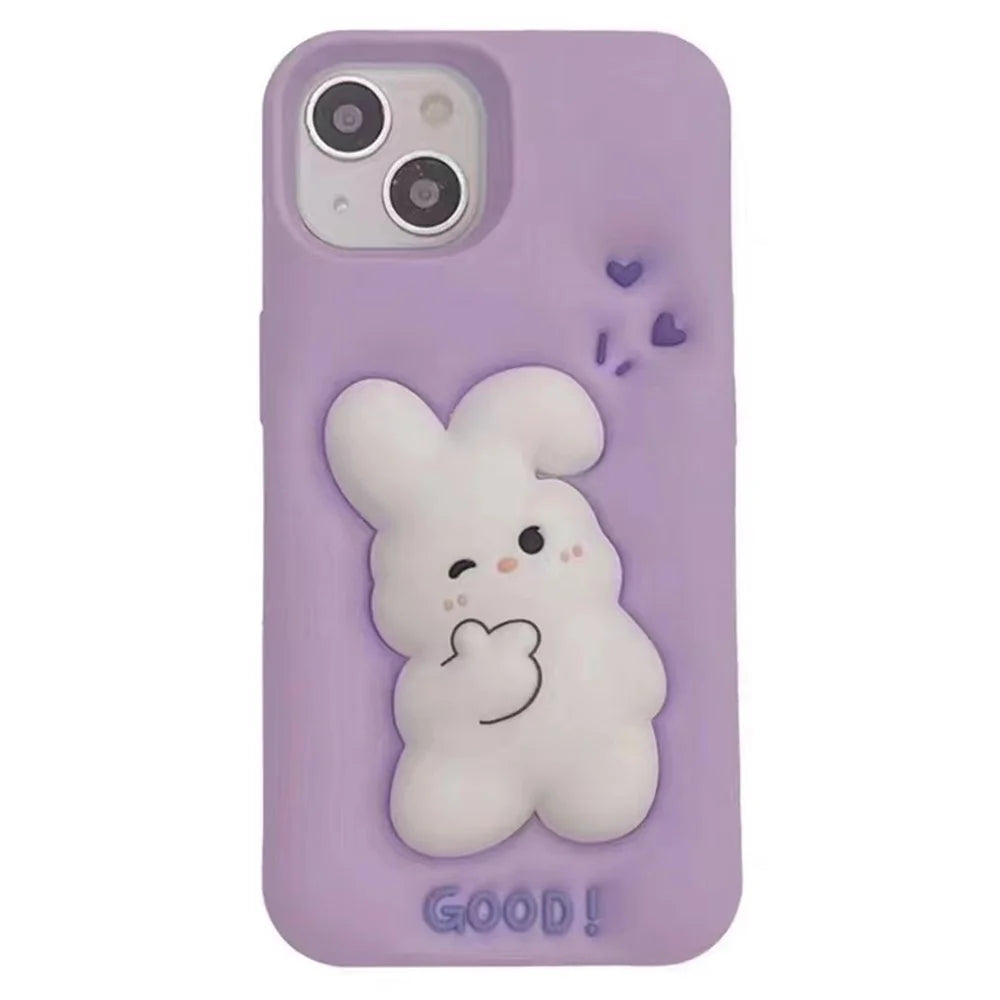 For iPhone 14 / 13 Silicone Phone Case 3D Cartoon Rabbit Decor Anti-scratch Phone Cover - 1