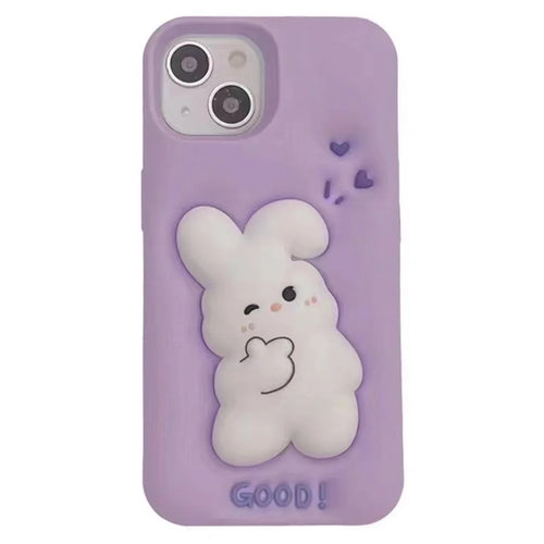 For iPhone 14 / 13 Silicone Phone Case 3D Cartoon Rabbit Decor Anti-scratch Phone Cover - 1