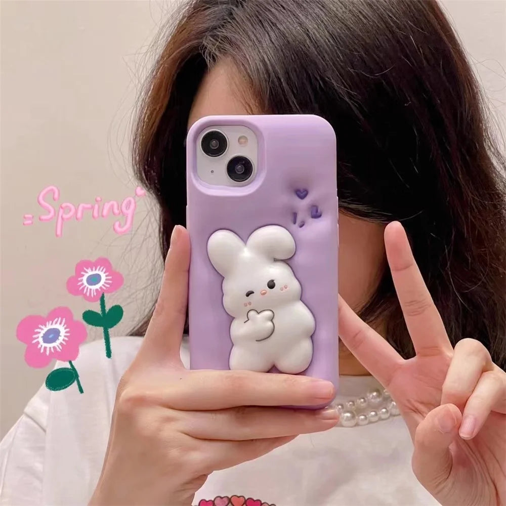 For iPhone 14 / 13 Silicone Phone Case 3D Cartoon Rabbit Decor Anti-scratch Phone Cover - 2
