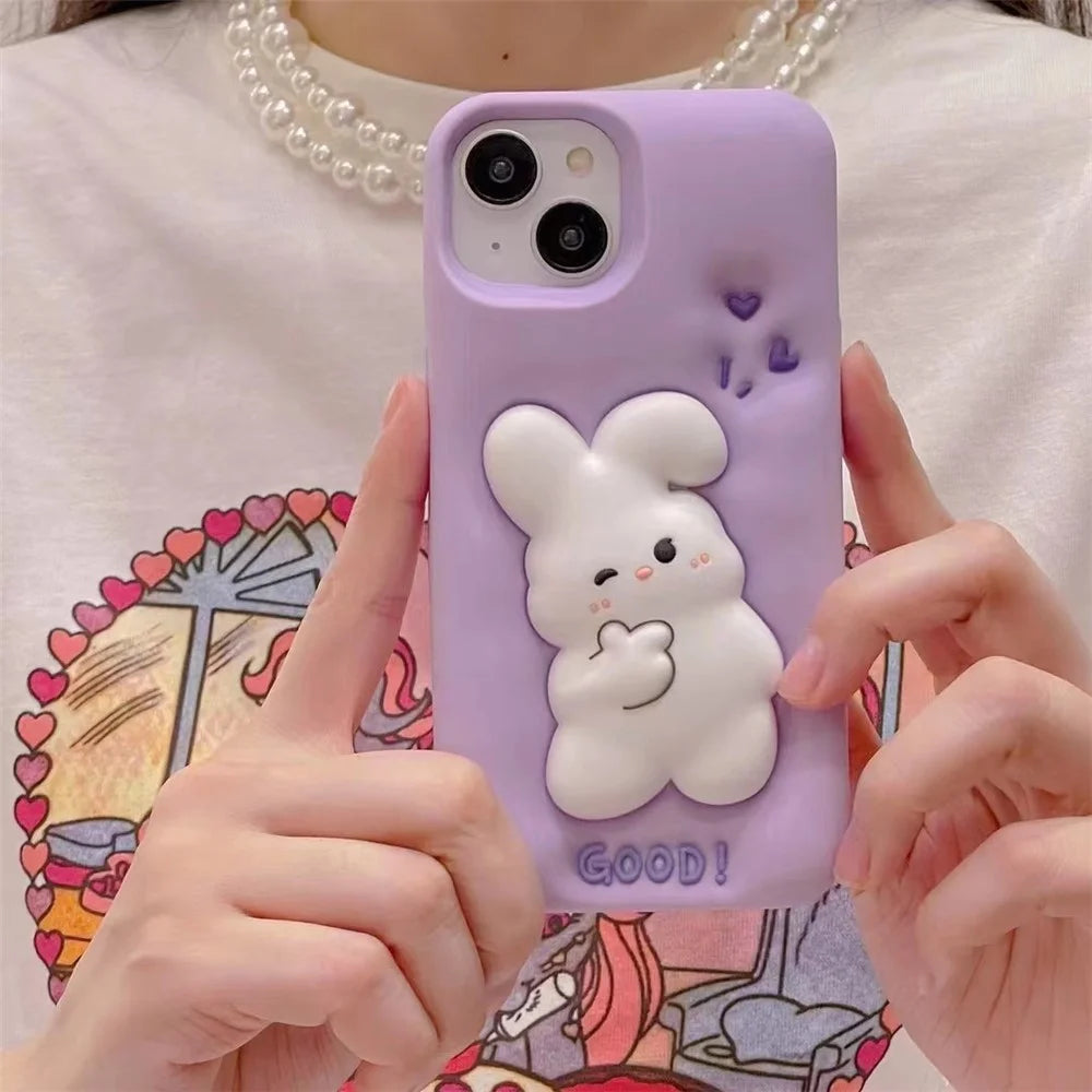 For iPhone 14 / 13 Silicone Phone Case 3D Cartoon Rabbit Decor Anti-scratch Phone Cover - 3
