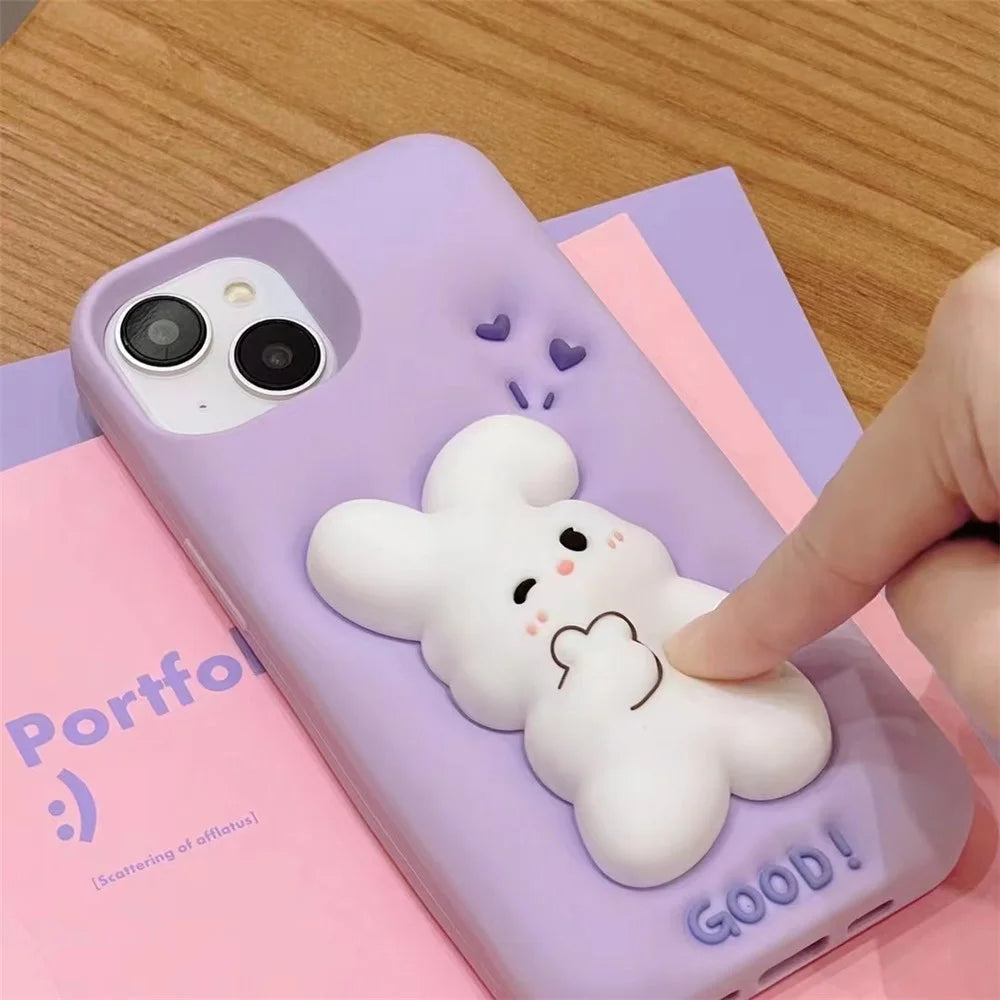 For iPhone 14 / 13 Silicone Phone Case 3D Cartoon Rabbit Decor Anti-scratch Phone Cover - 4