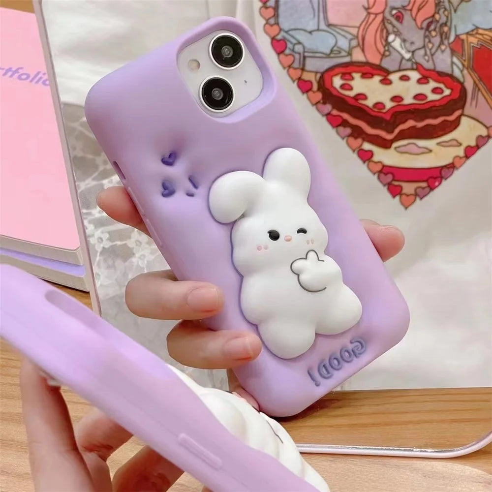For iPhone 14 / 13 Silicone Phone Case 3D Cartoon Rabbit Decor Anti-scratch Phone Cover - 5