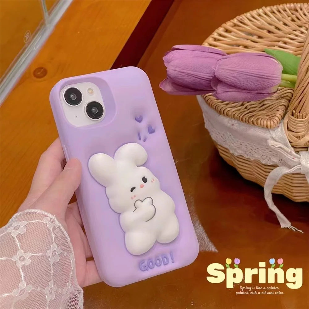 For iPhone 14 / 13 Silicone Phone Case 3D Cartoon Rabbit Decor Anti-scratch Phone Cover - 6