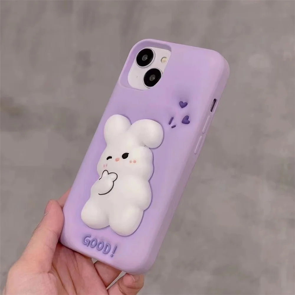 For iPhone 14 / 13 Silicone Phone Case 3D Cartoon Rabbit Decor Anti-scratch Phone Cover - 7