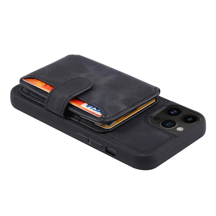 For iPhone 14 Pro Max Phone Wallet Case RFID Blocking Leather Coated TPU Kickstand Cover - Black - 4