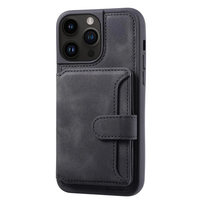 For iPhone 14 Pro Max Phone Wallet Case RFID Blocking Leather Coated TPU Kickstand Cover - Black - 5