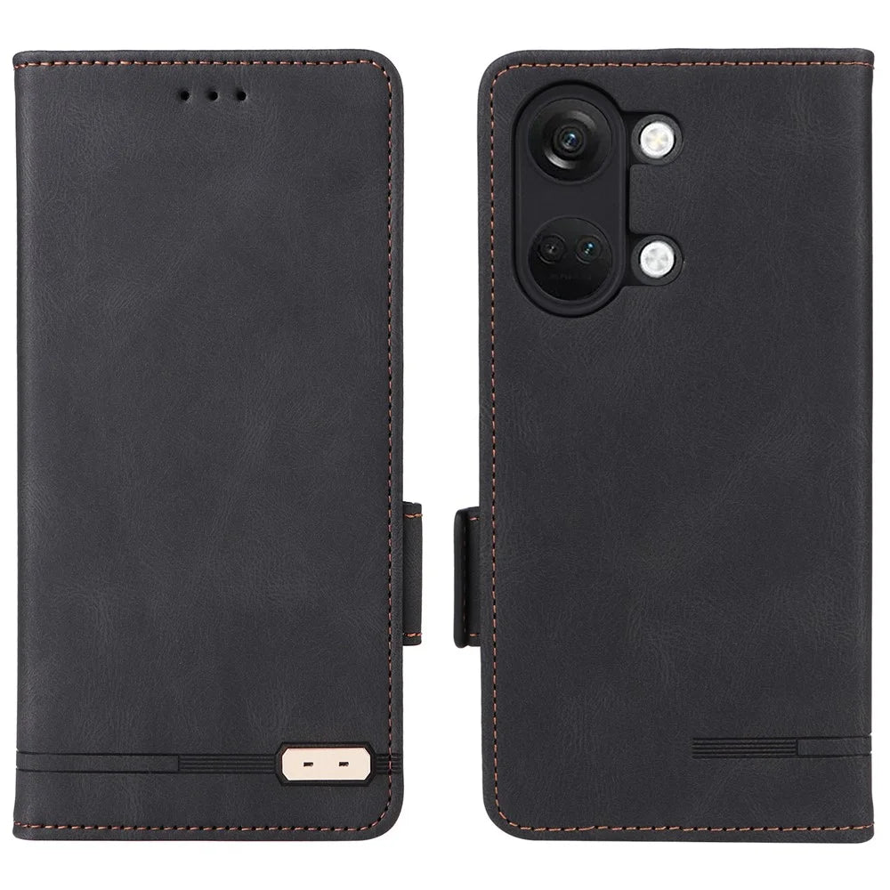 For OnePlus Nord 3 5G / Ace 2V Hardware Decor Wallet Stand Cover Magnetic PU Leather Anti-drop Case - Black - 1