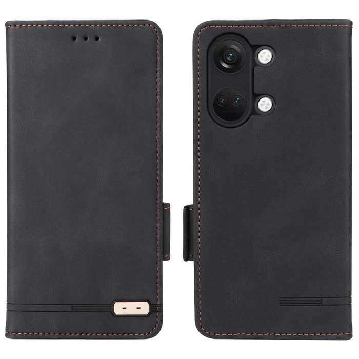 For OnePlus Nord 3 5G / Ace 2V Hardware Decor Wallet Stand Cover Magnetic PU Leather Anti-drop Case - Black - 1