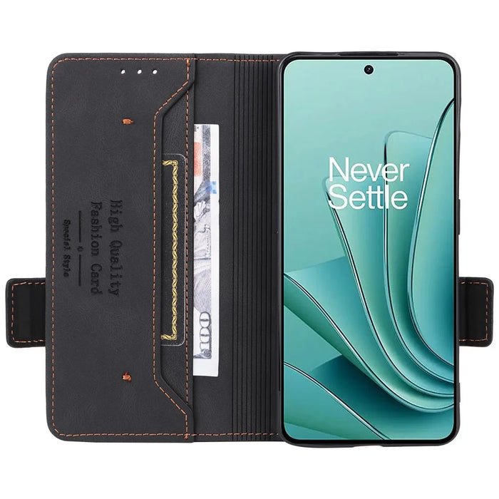 For OnePlus Nord 3 5G / Ace 2V Hardware Decor Wallet Stand Cover Magnetic PU Leather Anti-drop Case - Black - 2