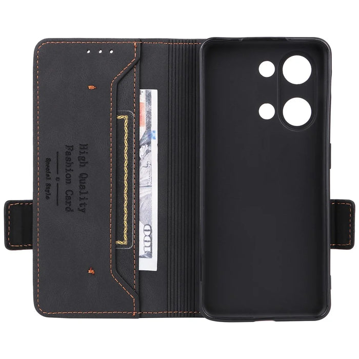 For OnePlus Nord 3 5G / Ace 2V Hardware Decor Wallet Stand Cover Magnetic PU Leather Anti-drop Case - Black - 5