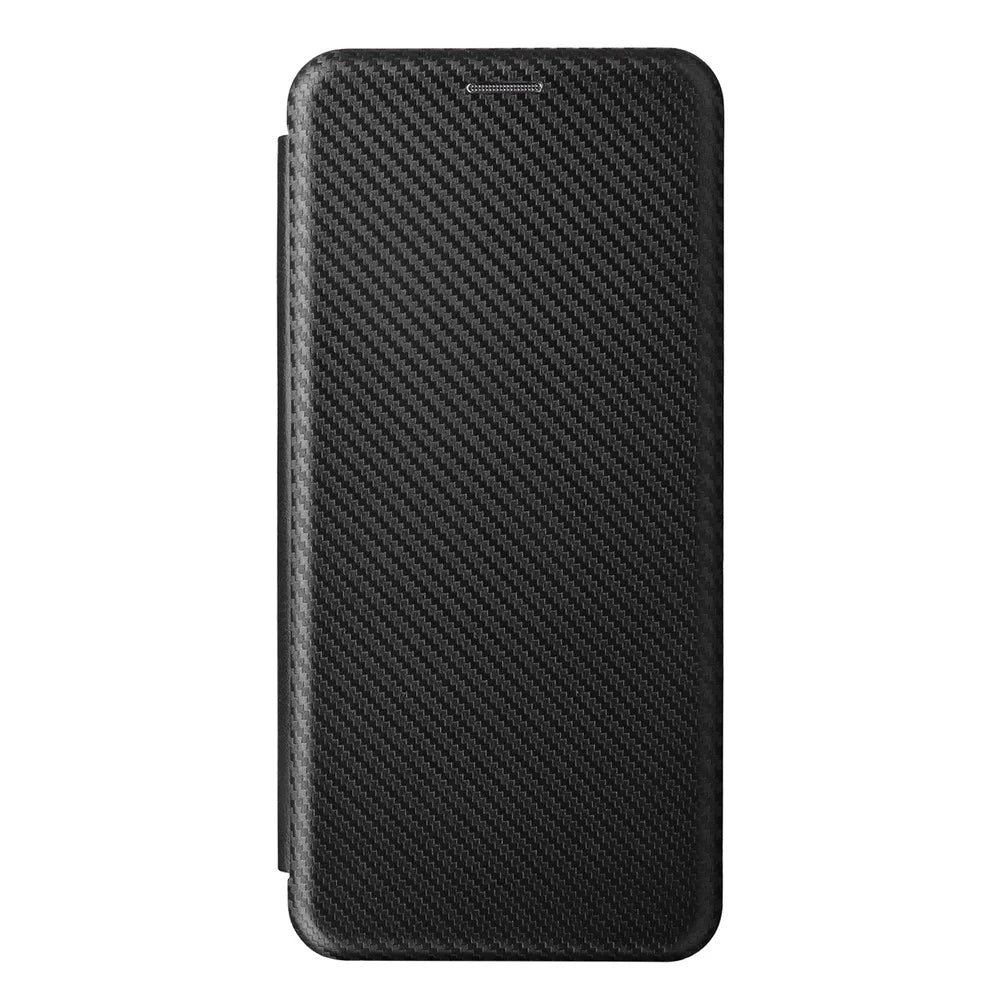 For Realme C55 Leather Stand Card Holder Phone Case Carbon Fiber Texture Phone Cover - Black - 7