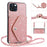 Protective Case for iPhone 14 Anti-fall Kickstand Triangle Card Holder PU Leather+TPU Phone Cover - Pink - 4