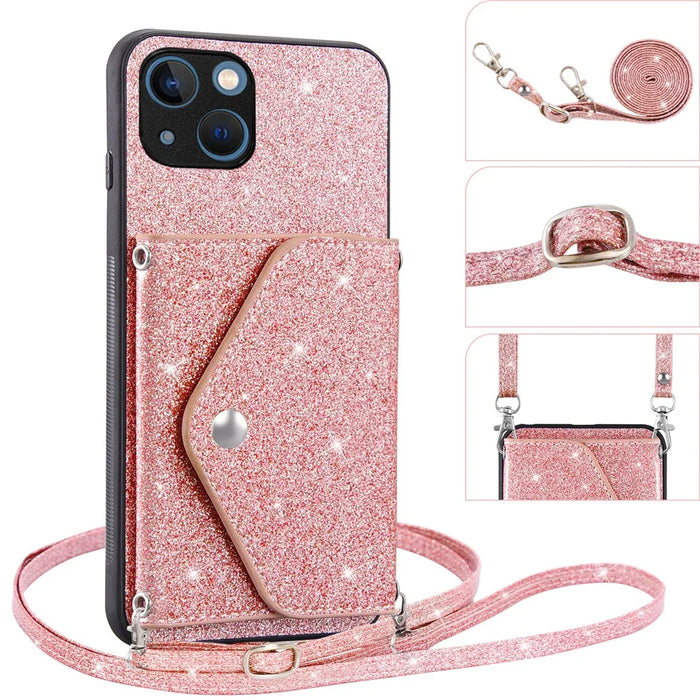 Protective Case for iPhone 14 Anti-fall Kickstand Triangle Card Holder PU Leather+TPU Phone Cover - Pink - 4