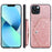 Protective Case for iPhone 14 Anti-fall Kickstand Triangle Card Holder PU Leather+TPU Phone Cover - Pink - 7