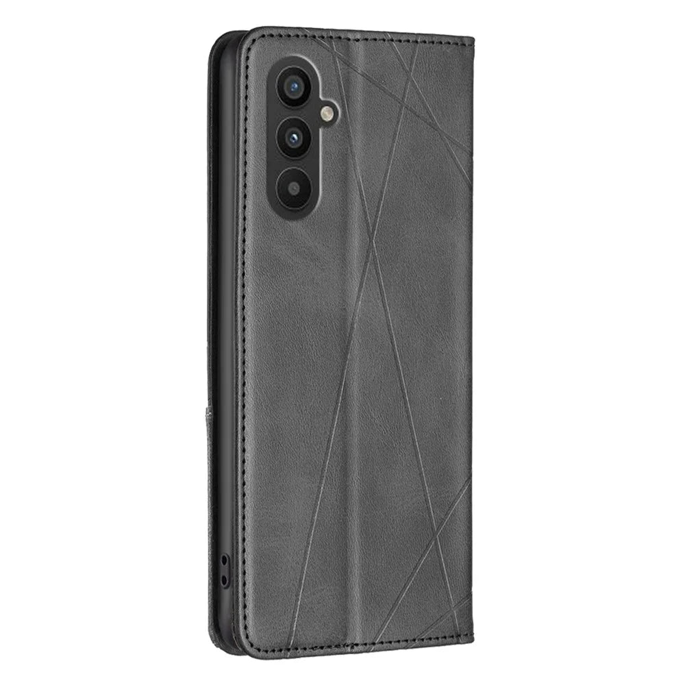 For Samsung Galaxy A24 4G (162.1 x 77.6 x 8.3mm) PU Leather Card Holder Phone Shell Splicing Imprinting Pattern Phone Stand Cover - Black - 7
