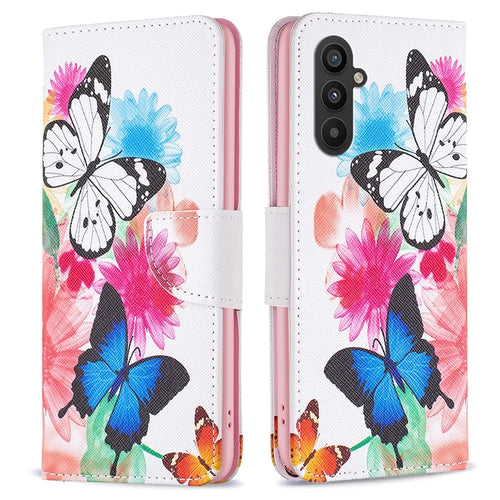 For Samsung Galaxy A24 4G (162.1 x 77.6 x 8.3mm) Pattern Printing Anti-drop Phone Case PU Leather Wallet Stand Cover - Two Butterflies - 1