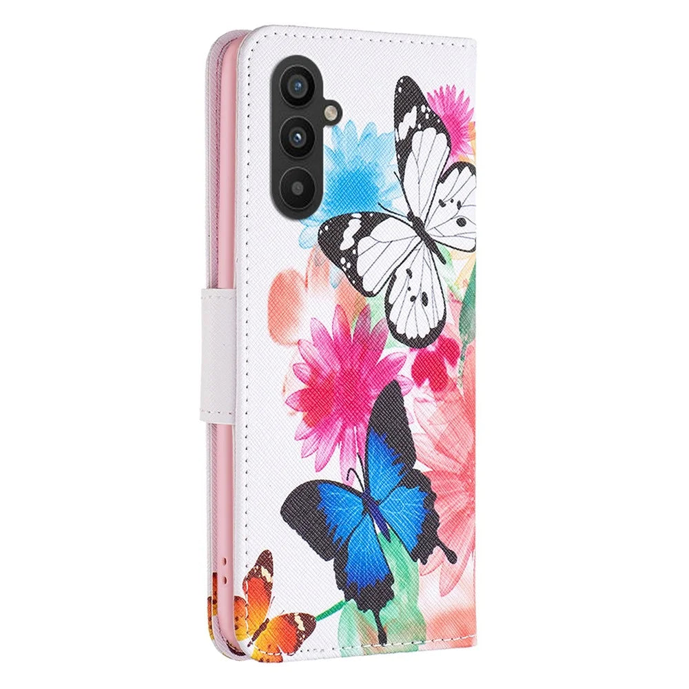 For Samsung Galaxy A24 4G (162.1 x 77.6 x 8.3mm) Pattern Printing Anti-drop Phone Case PU Leather Wallet Stand Cover - Two Butterflies - 7