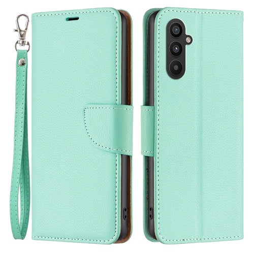 For Samsung Galaxy A24 4G (162.1mm) Wallet Case with Wrist Strap Litchi Texture Leather Phone Stand Cover - Green - 1