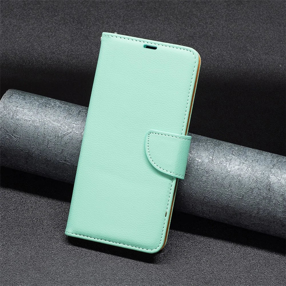 For Samsung Galaxy A24 4G (162.1mm) Wallet Case with Wrist Strap Litchi Texture Leather Phone Stand Cover - Green - 4