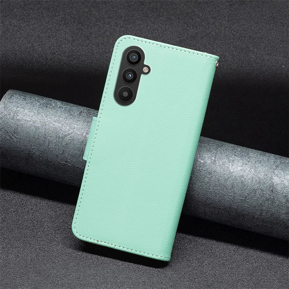 For Samsung Galaxy A24 4G (162.1mm) Wallet Case with Wrist Strap Litchi Texture Leather Phone Stand Cover - Green - 5
