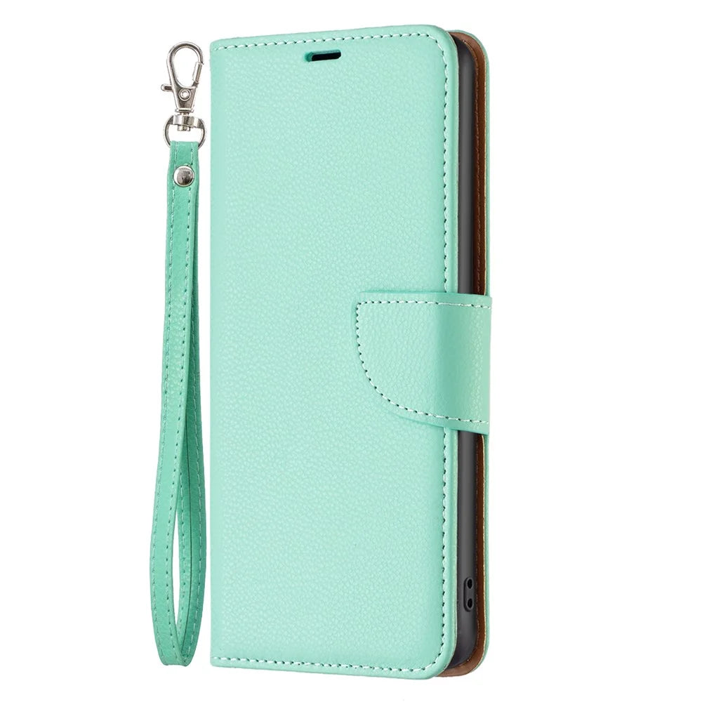 For Samsung Galaxy A24 4G (162.1mm) Wallet Case with Wrist Strap Litchi Texture Leather Phone Stand Cover - Green - 6
