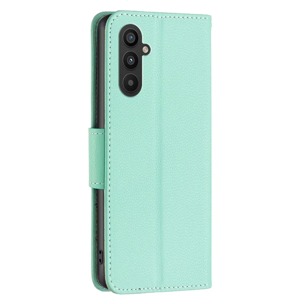For Samsung Galaxy A24 4G (162.1mm) Wallet Case with Wrist Strap Litchi Texture Leather Phone Stand Cover - Green - 7