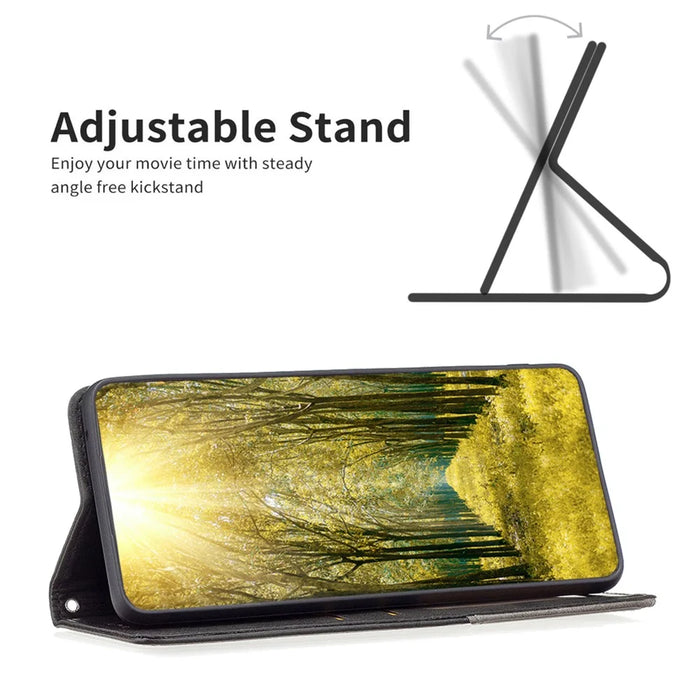For Realme C55 Splicing PU Leather Card Holder Phone Shell Imprinting Pattern Cell Phone Stand Case - Black - 2