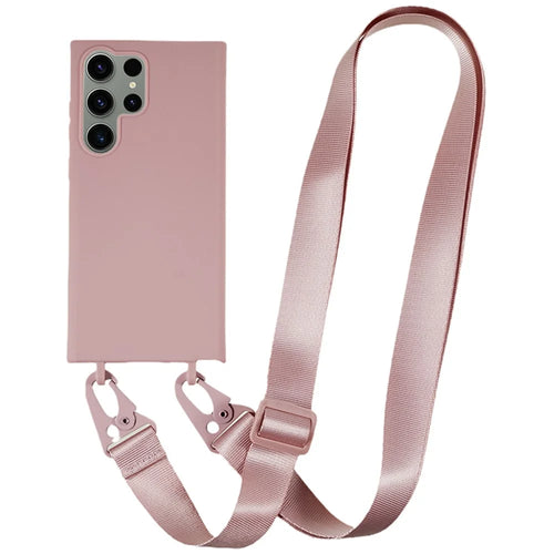 TPU Case for Samsung Galaxy S23 Ultra Matte Finish Phone Protector Cover with Wide Lanyard - Deep Pink - 1