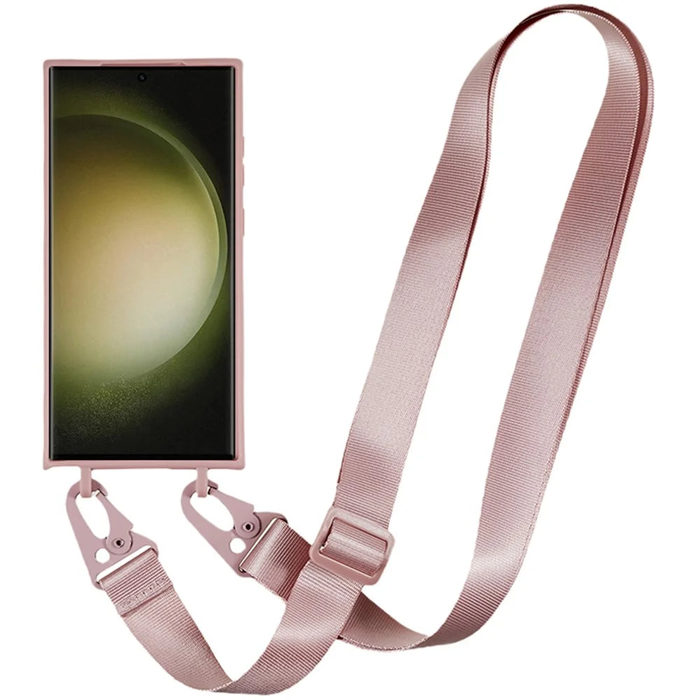 TPU Case for Samsung Galaxy S23 Ultra Matte Finish Phone Protector Cover with Wide Lanyard - Deep Pink - 2
