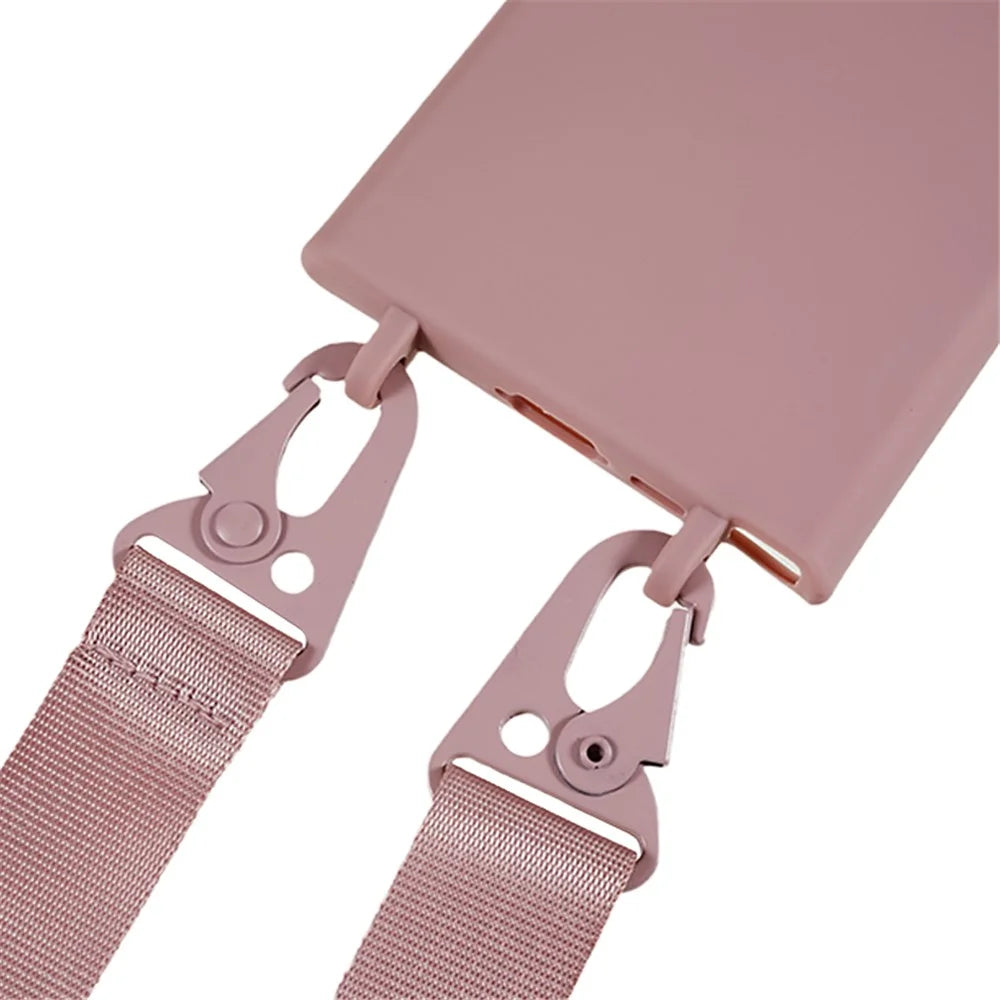 TPU Case for Samsung Galaxy S23 Ultra Matte Finish Phone Protector Cover with Wide Lanyard - Deep Pink - 3