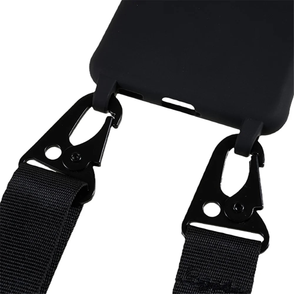 For Samsung Galaxy S21 FE 5G Soft TPU Matte Phone Case Anti-drop Cover with Wide Lanyard - Black - 3