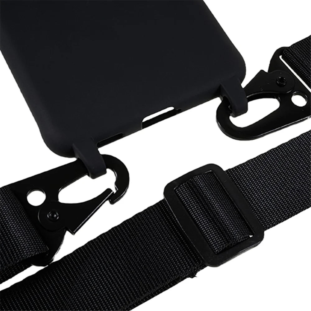 For Samsung Galaxy S21 FE 5G Soft TPU Matte Phone Case Anti-drop Cover with Wide Lanyard - Black - 4