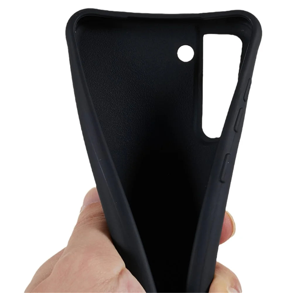 For Samsung Galaxy S21 FE 5G Soft TPU Matte Phone Case Anti-drop Cover with Wide Lanyard - Black - 6