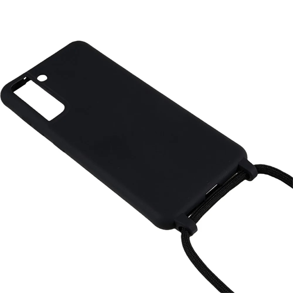 For Samsung Galaxy S21 FE 5G Shockproof Back Cover Flexible TPU Phone Case with Lanyard - Black - 3